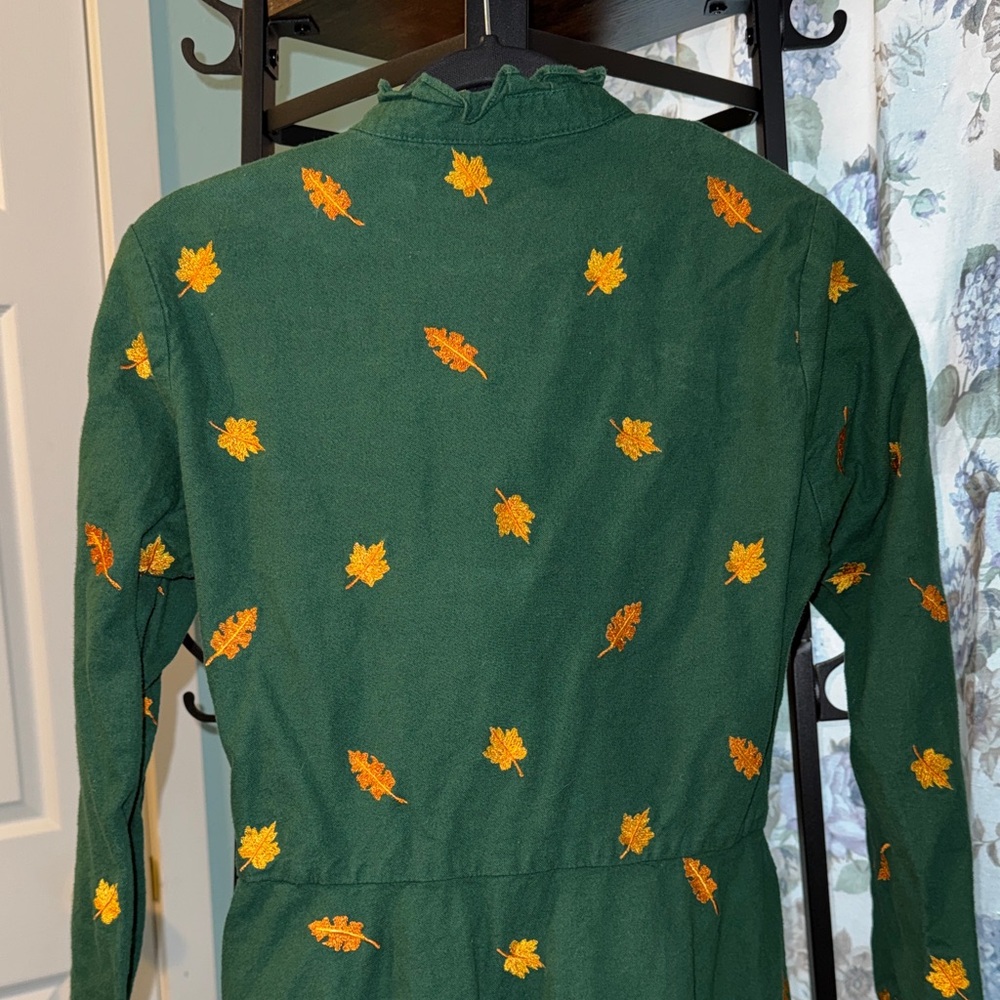 Kiel James Patrick Dark Green Button-Front Dress with Yellow Leaf Embroidery - Picture 5 of 6